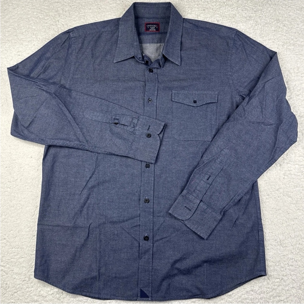 UNTUCKit Shirt Mens XL Blue Slim Fit Button Down Cotton‎ Pocket - Picture 2 of 6